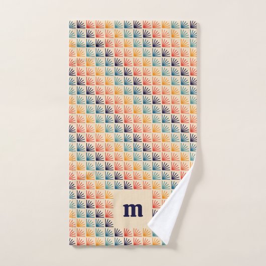 Rainbow Mid Century Modern Pattern Monogram Badhandtuch Set (Handtuch)