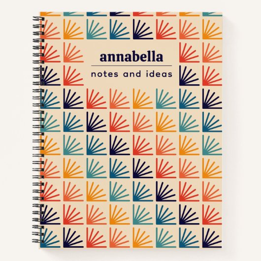 Rainbow Mid Century Modern Pattern Monogram Notizblock (Vorderseite)