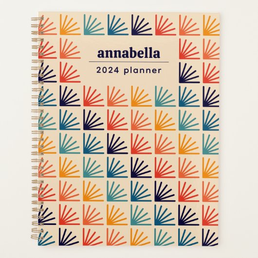 Rainbow Mid Century Modern Pattern Monogram Planer (Vorderseite)