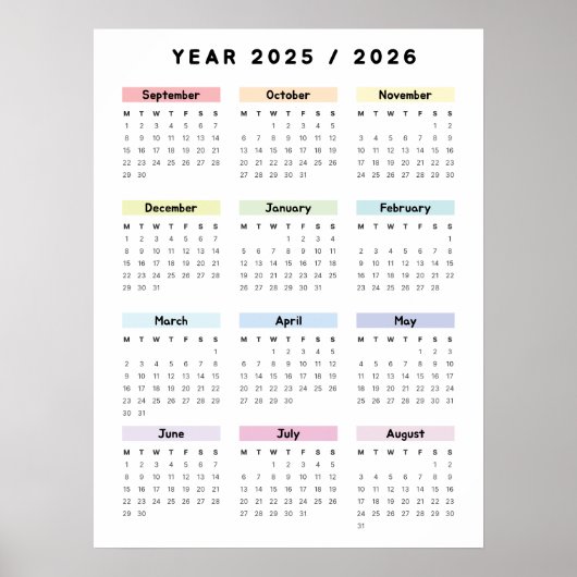 Rainbow Minimalistisch 2025 2026 Kalenderposter Poster (Vorne)