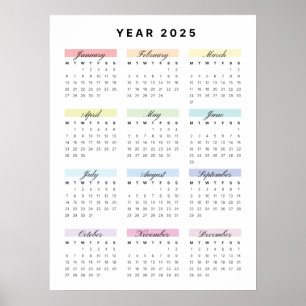 Rainbow Minimalistisch 2025 Calendar Poster