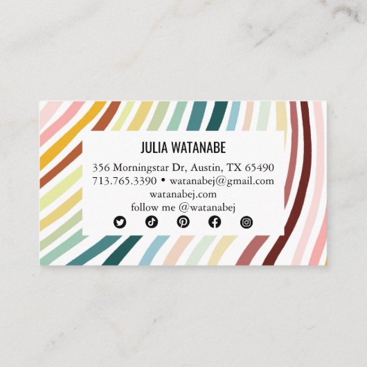 Rainbow Minimalistisch Stripes Handmade Social Med Visitenkarte (Rückseite)