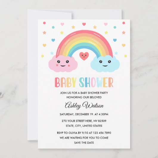 Rainbow Miracle Baby Shower Einladung (Vorderseite)