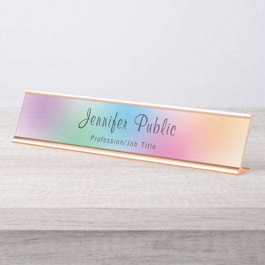 Rainbow Modern Colorful Template Rose Gold Elegant Schreibtischnamensplakette (Vorderseite )