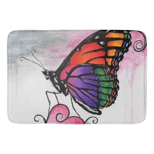 Rainbow Monarch Butterfly Original Fantasy Art Badematte (Vorderseite)