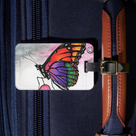 Rainbow Monarch Butterfly Original Fantasy Art Gepäckanhänger (Vorderseite Insitu 4)