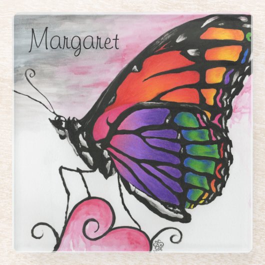 Rainbow Monarch Butterfly Original Fantasy Art Glasuntersetzer (Vorderseite)