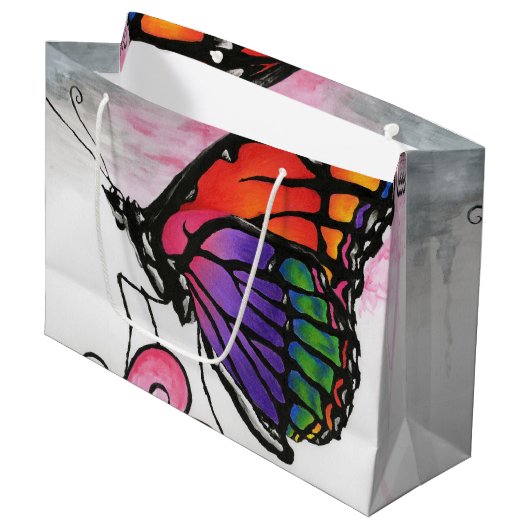 Rainbow Monarch Butterfly Original Fantasy Art Große Geschenktüte (Vorderseite Schrägansicht)