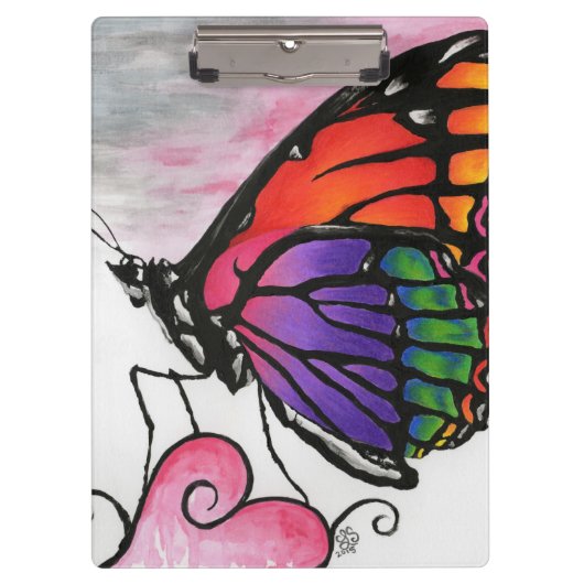 Rainbow Monarch Butterfly Original Fantasy Art Klemmbrett (Vorderseite)