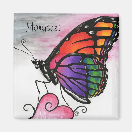 Rainbow Monarch Butterfly Original Fantasy Art Magnet (Vorne)