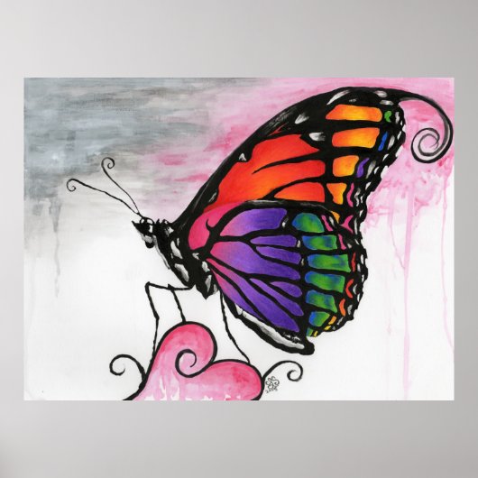 Rainbow Monarch Butterfly Original Fantasy Art Poster (Vorne)