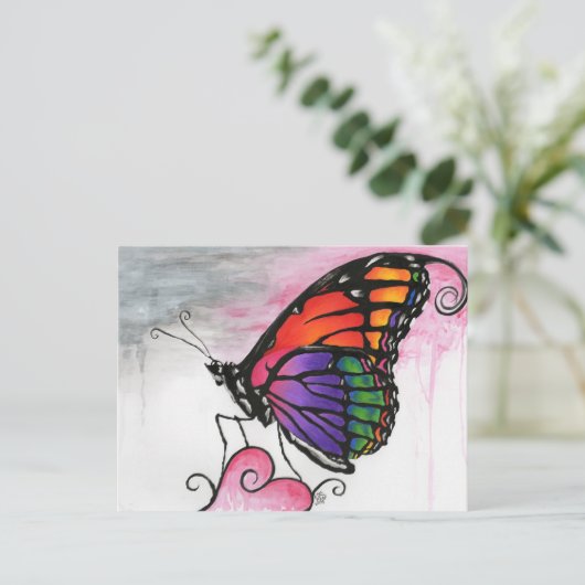 Rainbow Monarch Butterfly Original Fantasy Art Postkarte (Stehend Vorderseite)