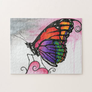 Rainbow Monarch Butterfly Original Fantasy Art Puzzle