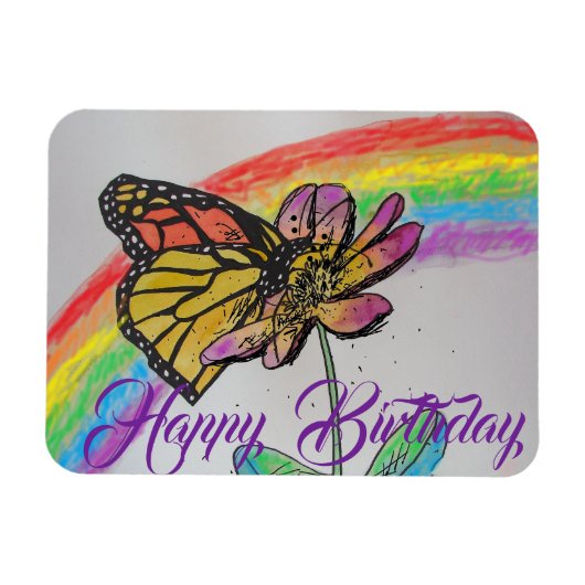 Rainbow Monarch Butterfly Painting Birthday Magnet (Horizontal)