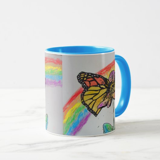 Rainbow Monarch Butterfly Tasse Blue (VorderseiteRechts)