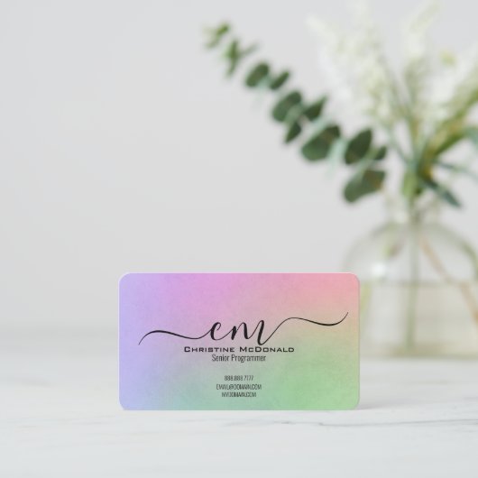 Rainbow Monogram Business Cards - Elegant Visitenkarte (Stehend Vorderseite)