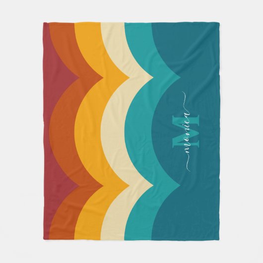 Rainbow Monogram Individuelle Name Retro Sunset St Fleecedecke (Vorderseite)