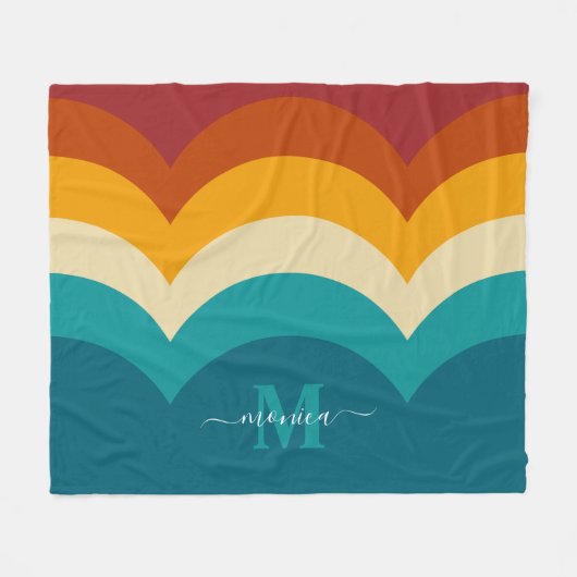 Rainbow Monogram Individuelle Name Retro Sunset St Fleecedecke (Vorderseite (Horizontal))