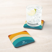 Rainbow Monogram Individuelle Name Retro Sunset St Getränkeuntersetzer (Rechte Seite)