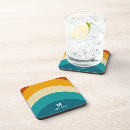 Rainbow Monogram Individuelle Name Retro Sunset St Getränkeuntersetzer (Rechte Seite)