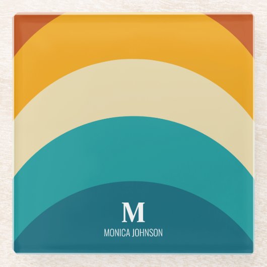 Rainbow Monogram Individuelle Name Retro Sunset St Glasuntersetzer (Vorderseite)