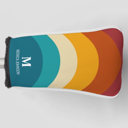 Rainbow Monogram Individuelle Name Retro Sunset St Golf Headcover (Vorderseite)