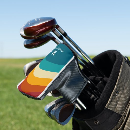 Rainbow Monogram Individuelle Name Retro Sunset St Golf Headcover (In Situ)
