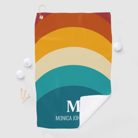 Rainbow Monogram Individuelle Name Retro Sunset St Golfhandtuch (Insitu)