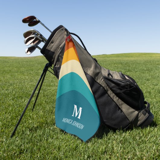 Rainbow Monogram Individuelle Name Retro Sunset St Golfhandtuch (Gras)