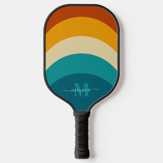 Rainbow Monogram Individuelle Name Retro Sunset St Pickleball Schläger (Vorderseite)