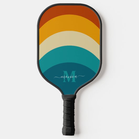 Rainbow Monogram Individuelle Name Retro Sunset St Pickleball Schläger (Rückseite)