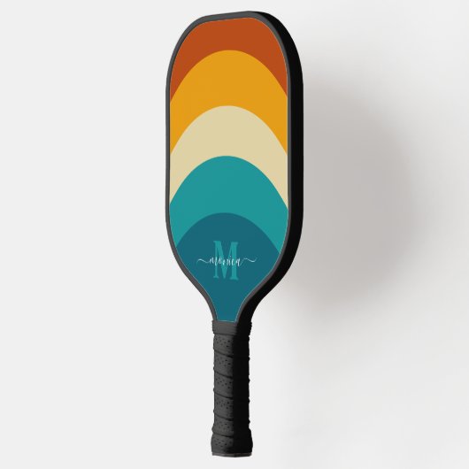 Rainbow Monogram Individuelle Name Retro Sunset St Pickleball Schläger (Links)