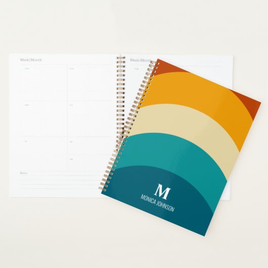 Rainbow Monogram Individuelle Name Retro Sunset St Planer (Anzeige)