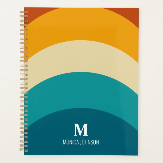 Rainbow Monogram Individuelle Name Retro Sunset St Planer (Vorderseite)