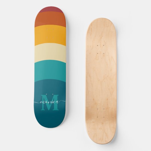 Rainbow Monogram Individuelle Name Retro Sunset St Skateboard (Vorderseite)