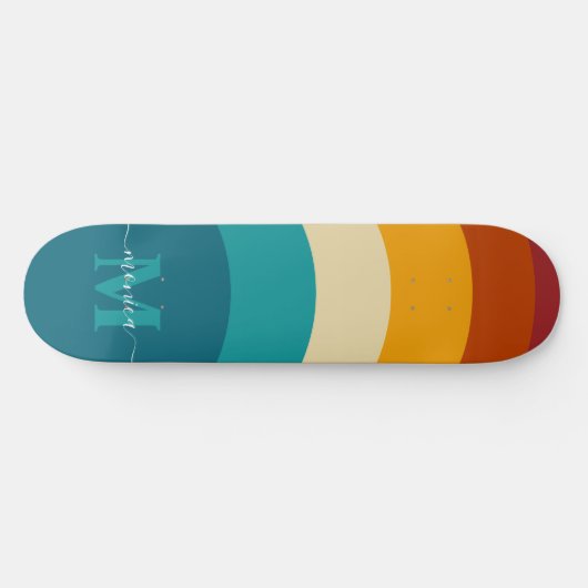 Rainbow Monogram Individuelle Name Retro Sunset St Skateboard (Horizontal)