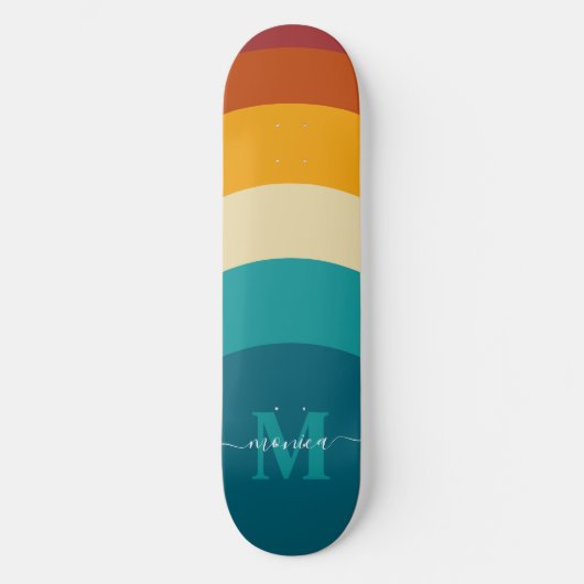 Rainbow Monogram Individuelle Name Retro Sunset St Skateboard (Vorderseite)