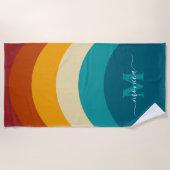 Rainbow Monogram Individuelle Name Retro Sunset St Strandtuch (Vorderseite)