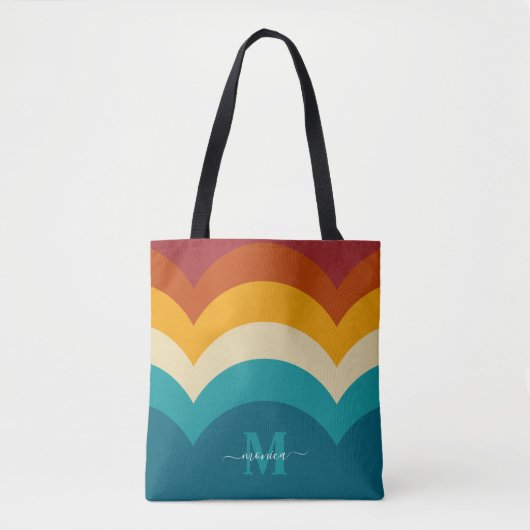 Rainbow Monogram Individuelle Name Retro Sunset St Tasche (Vorderseite)