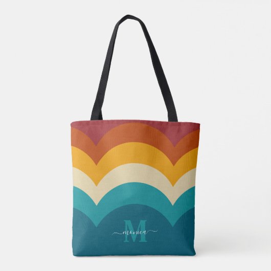 Rainbow Monogram Individuelle Name Retro Sunset St Tasche (Rückseite)