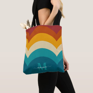 Rainbow Monogram Individuelle Name Retro Sunset St Tasche