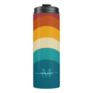 Rainbow Monogram Individuelle Name Retro Sunset St Thermosbecher