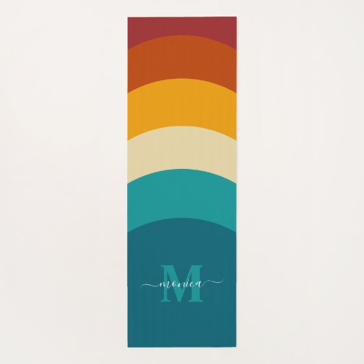 Rainbow Monogram Individuelle Name Retro Sunset St Yogamatte (Rückseite)