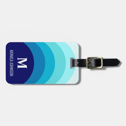 Rainbow Monogram Individuelle Name Stripe Blue Gepäckanhänger (Vorderseite horizontal)