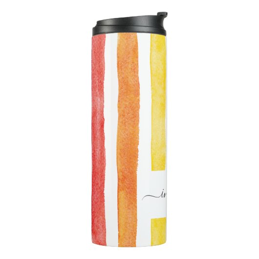 Rainbow Monogram Script Name Strips Custom Thermosbecher (Nach links gedreht)