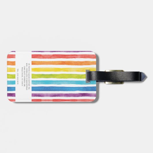 Rainbow Monogram Watercolor Streifen Gepäckanhänger (Rückseite horizontal)