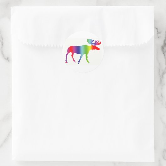 Rainbow Moose Runder Aufkleber (Tasche)