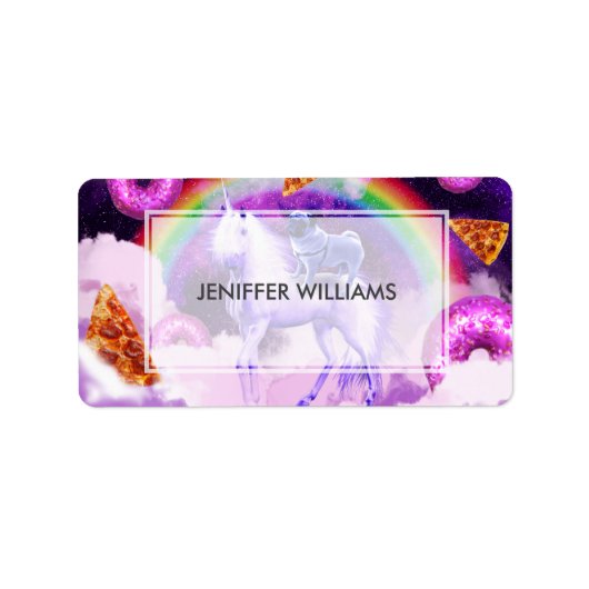 Rainbow-Mops im Weltraum auf einem Einhorn Adressaufkleber (Vorne)