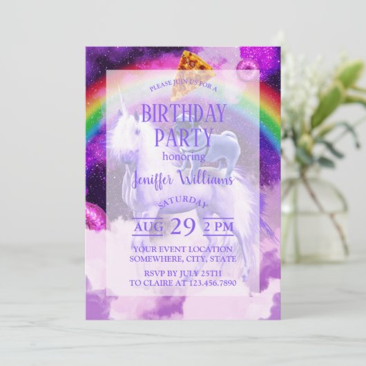 Rainbow-Mops im Weltraum auf einem Einhorn Einladung (Stehend Vorderseite)