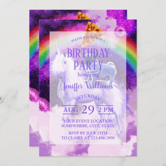 Rainbow-Mops im Weltraum auf einem Einhorn Einladung (Vorne/Hinten)